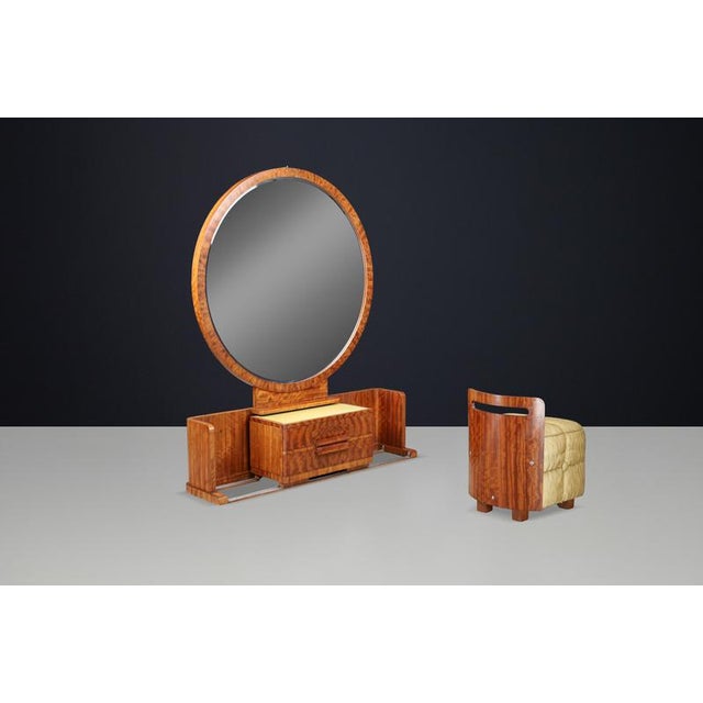 Art Deco French Vanity with Sliding Center Cabinet and Stool, 1930s, Set of 2 For Sale - Image 4 of 16