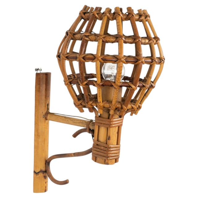 Mid-Century Rattan and Bamboo Wall Sconce in the style of Louis Sognot, 1960s For Sale - Image 9 of 9