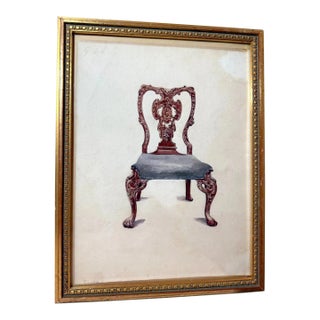 Antique 19th Century Original Mahogany Dining Armchair Chair Watercolor Painting For Sale