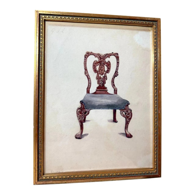 Antique 19th Century Original Mahogany Dining Armchair Chair Watercolor Painting For Sale