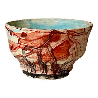 1970s Avant Garde Brutalist Studio Pottery Oxblood Turquoise Chawan Vessel For Sale