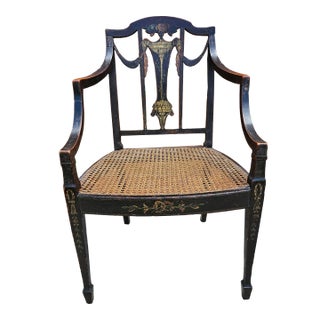 18th Century Ebonized and Inlays Decorated Cane Seat Armchair For Sale