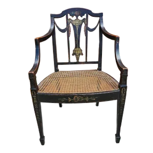 18th Century Ebonized and Inlays Decorated Cane Seat Armchair