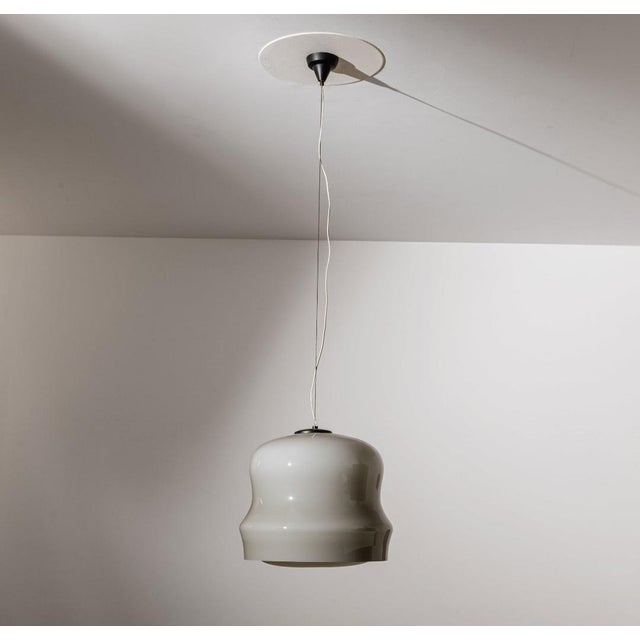 Model 2114 Pendant with Grey Opal Glass Lampshade by Gino Sarfatti for Arteluce, 1960s, in Very Good conditions. Designed...