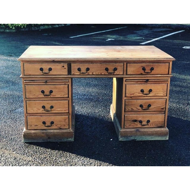 Large Pine Pedestal Desk For Sale - Image 4 of 12
