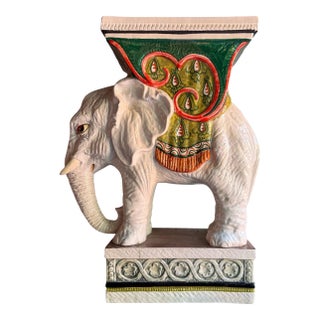 Mid-Century Italian Ceramic Hollywood Regency Elephant Form Garden Stool / Table For Sale