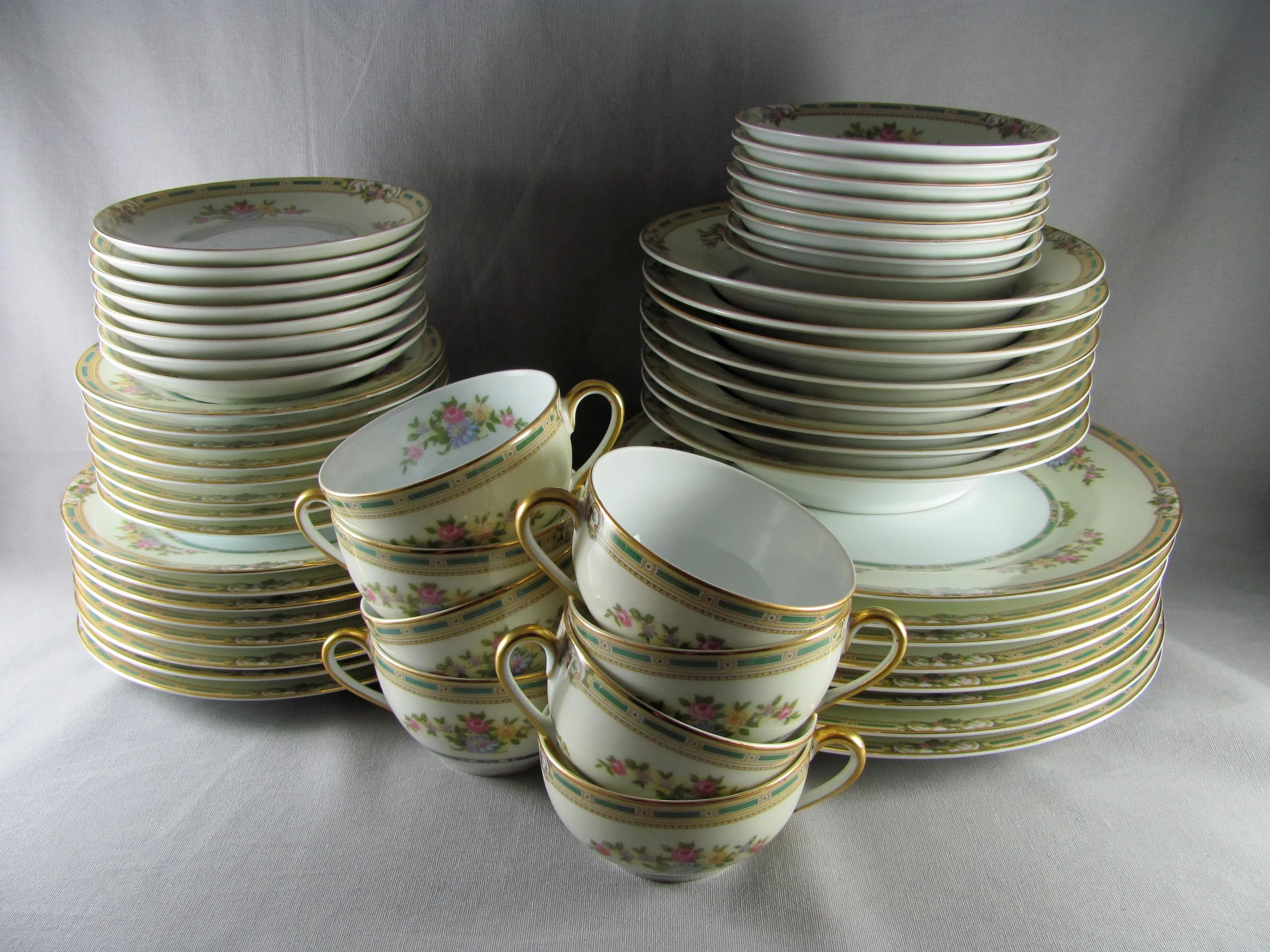 1920s Antique Noritake Alicia Floral China Service for 8