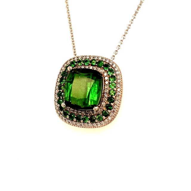 Diamond Tourmaline Garnet Pendant Necklace 9.13 TCW GIA Certified For Sale - Image 9 of 12