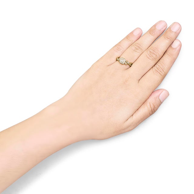 14K Yellow Gold Plated .925 Sterling Silver 1/10 Cttw Round-Cut Diamond Composite Halo Engagement Ring (I-J Color, I3 Clarity)- Size 8 For Sale In New York - Image 6 of 7