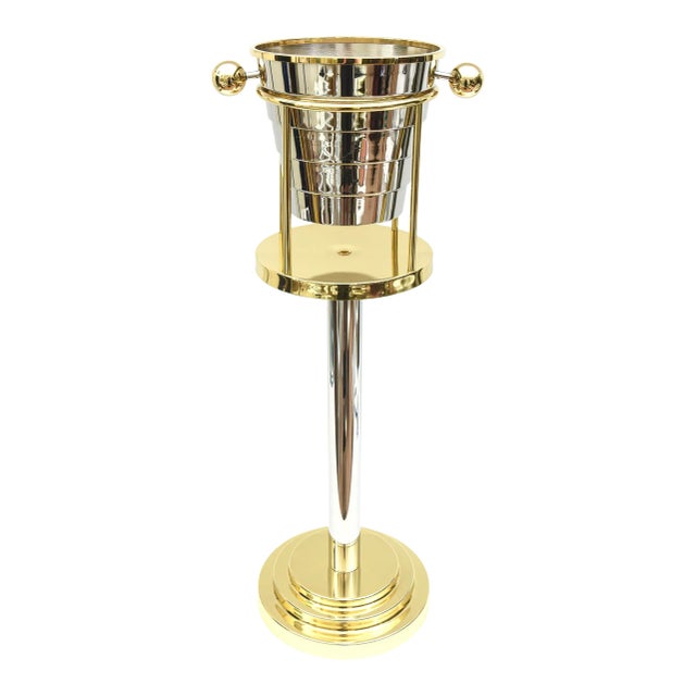 Vintage 1970's Larry Laslo Signed Brass and Silver Plate Champagne Wine Stand Italian Restored For Sale