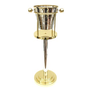 Vintage Restored Larry Laslo Signed Brass and Silver Plate Champagne Wine Stand Italian For Sale