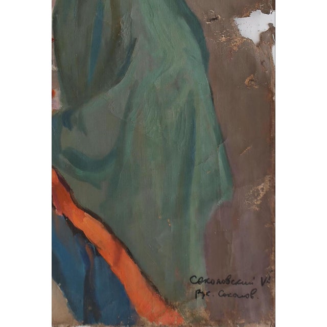 Vintage Oil Painting: Ukrainian Woman Portrait, Sokolovsky 1960s 88-60 For Sale - Image 6 of 6