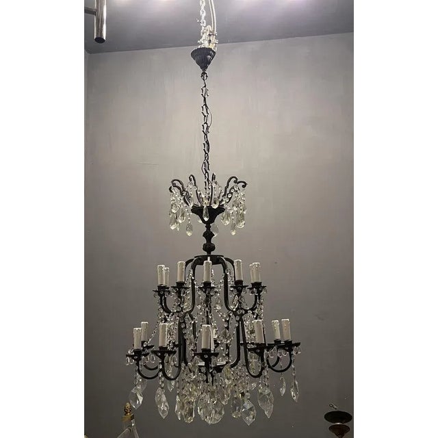 Large Wrought Iron Crystal Chandelier, 1920s For Sale - Image 10 of 13