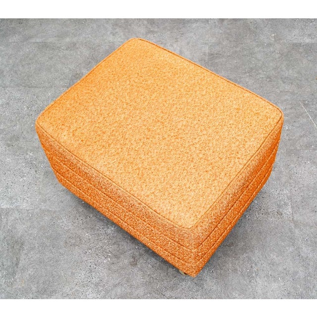 Mid-Century Modern Mid Century Modern Ottoman Stool Rectangular Cushion Orange Vintage Rolling Seat For Sale - Image 3 of 11