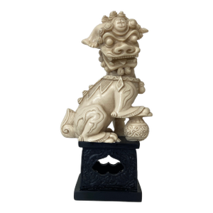 Mid 20th Century Chinese Resin Foo Dog Guardian Lion Statue on Carved Base