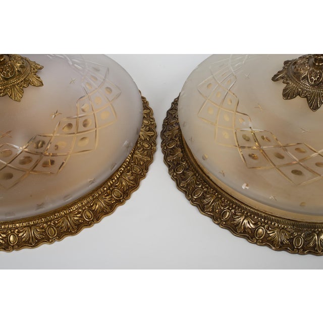 1950s 1950s Brass & Glass Flush Mount Fixture - A Pair For Sale - Image 5 of 11