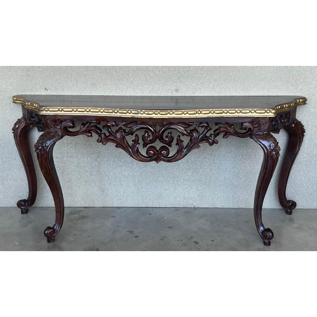 Early 20th Century Large French Regency Carved Walnut Console Table with Gilted Edges For Sale - Image 18 of 18