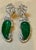 20 Ct Fine Emerald Cabochon & 4 Ct Rose Cut Diamond 18 Kt White Gold Earrings Emerald Diamond Post Earrings 18 Karat White...
