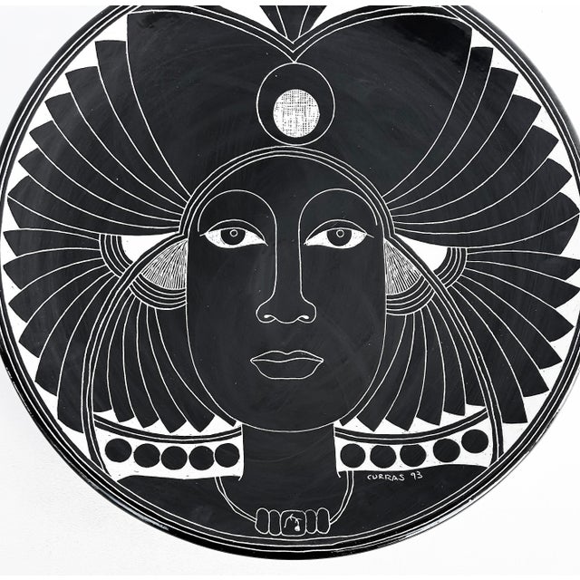 Vintage Curras Brothers Hand-Painted Pottery Charger, Signed, 5 Faces Available For Sale - Image 4 of 7