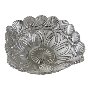 Vintage Cut Glass Shell Edge Square Bowl