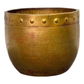 1960's Traditional Hammered Brass Planter / Firewood Holder, Knobbed Rim, Hong Kong For Sale