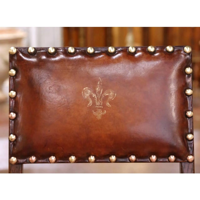 Wine 19th Century French Oak Dining Chairs & Armchairs With Leather Seats, Set of 6 For Sale - Image 8 of 15