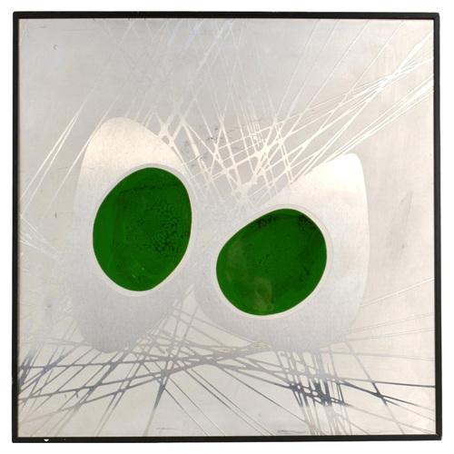 Dutch Etched Metal Abstract Artwork with Green Enamel, 1970s For Sale - Image 9 of 15
