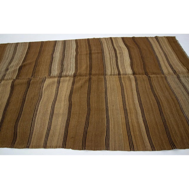 Contemporary 1960s Vintage Brown Striped Turkish Wool Kilim Rug- 5′9″ × 9′ For Sale - Image 3 of 7
