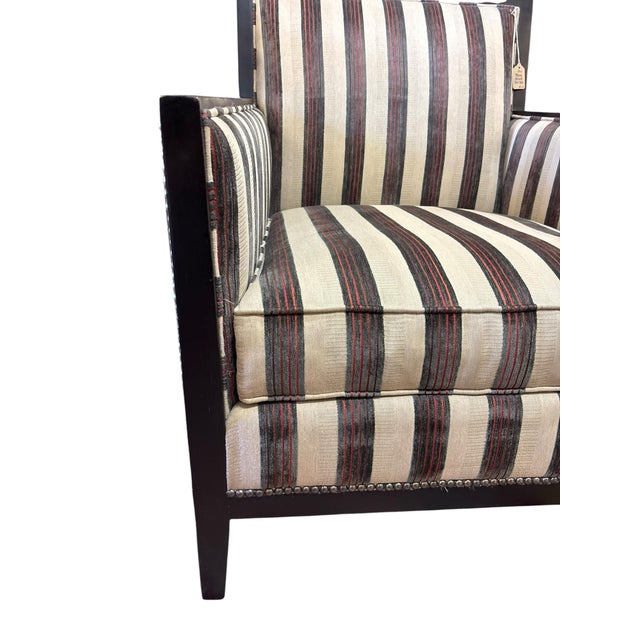 Modern Club Lounge Chair With Ebony Frame and Custom Stripe Upholstery For Sale - Image 4 of 10