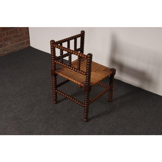 Diminutive Antique French 19th Century Bobbin Corner Chair With Rush Seat For Sale - Image 17 of 18