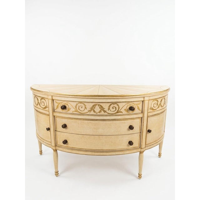 Neoclassical 1990s Pair of Niermann Weeks Hand-Painted Neoclassical Sunburst Demilune Consoles For Sale - Image 3 of 12