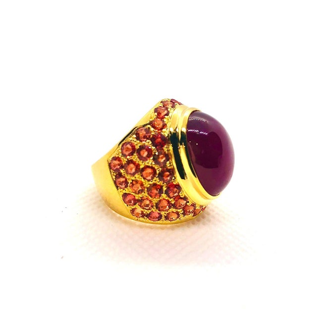 Bochic "Orient" Vintage Ruby & Orange Sapphire Cocktail Ring 18K Gold & Silver For Sale - Image 12 of 18