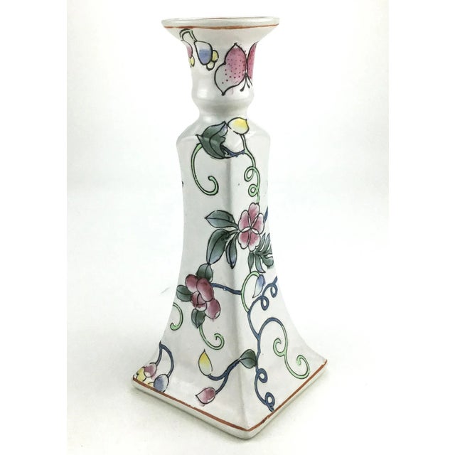 Mid-Century Modern Vintage Ceramic Hand Painted Single Candlestick For Sale - Image 3 of 10