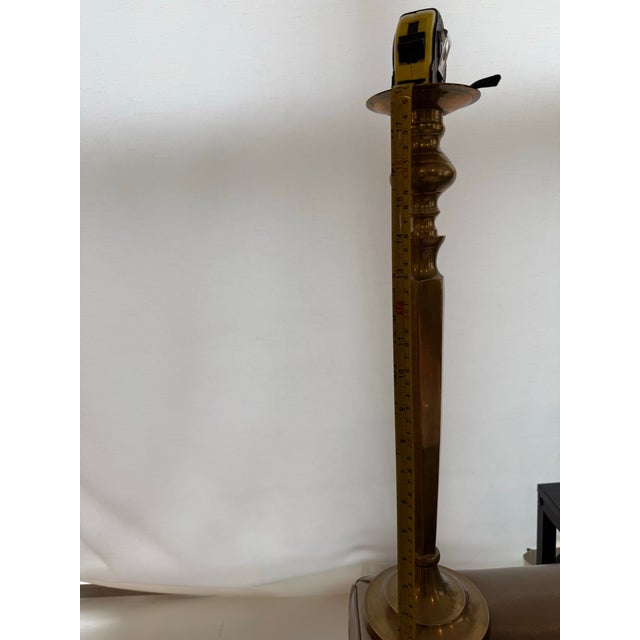 Metal Vintage Brass Tall Candlestick Holder 18” For Sale - Image 7 of 8