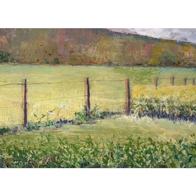 Late 20th Century Purple Clouds Above Cornfields on the Farm - Landscape in Oil on Masonite For Sale - Image 5 of 10