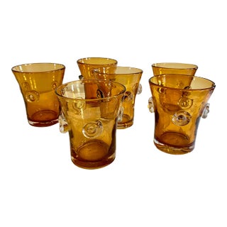 Italian Art Deco Festival Amber Cocktail Glasses With Prunts, a Set of 6 For Sale