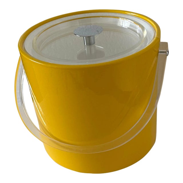 Bright Yellow Vinyl & Chrome Mid-Century Georges Briard Ice Bucket For Sale