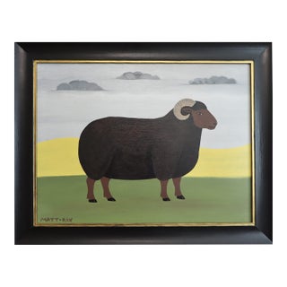 Contemporary 'Walter' Original Naive Style Animal Oil Painting by British Artist Matt Rix, Framed For Sale