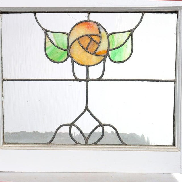Arts & Crafts Stained Glass Transom Window With Stylized Yellow Roses C1920 For Sale - Image 6 of 14