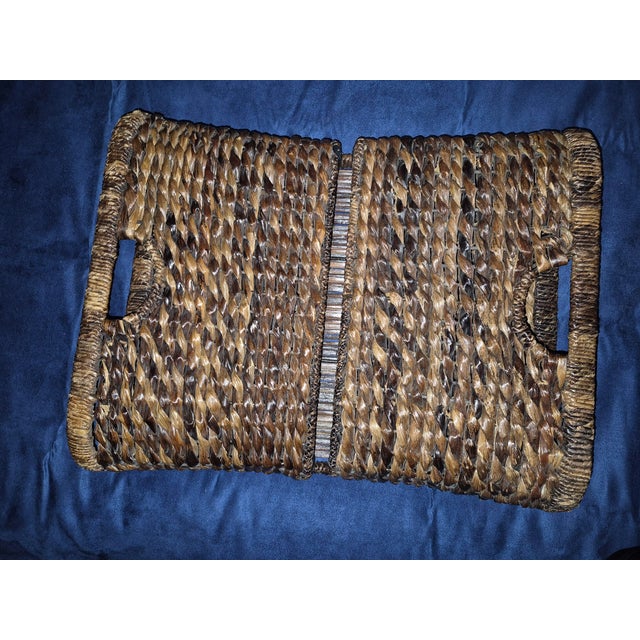 Late 20th Century Scorched Bamboo & Woven Hyacinth Serving Tray For Sale - Image 5 of 9
