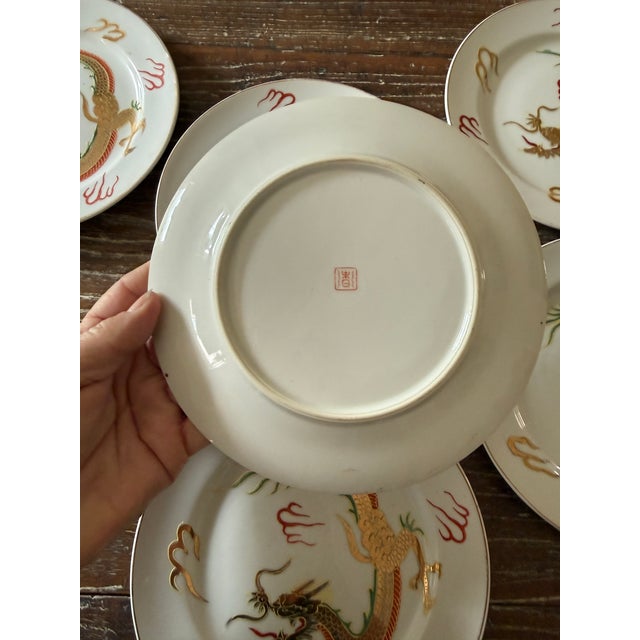 Vintage Japanese Dragonware Moriage Plates – Set of 6 For Sale - Image 11 of 12