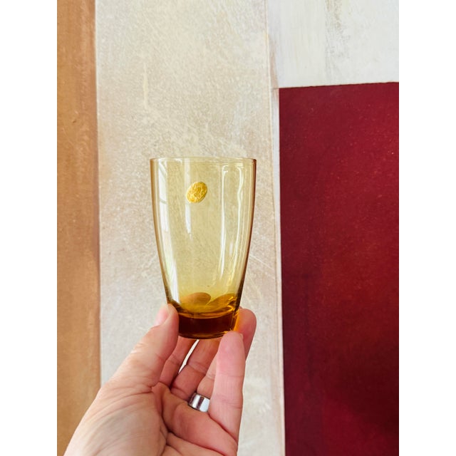 Vintage Amber Glass Pitcher and Six Glasses Set Hand Blown Poland Mid Century Barware For Sale - Image 12 of 12