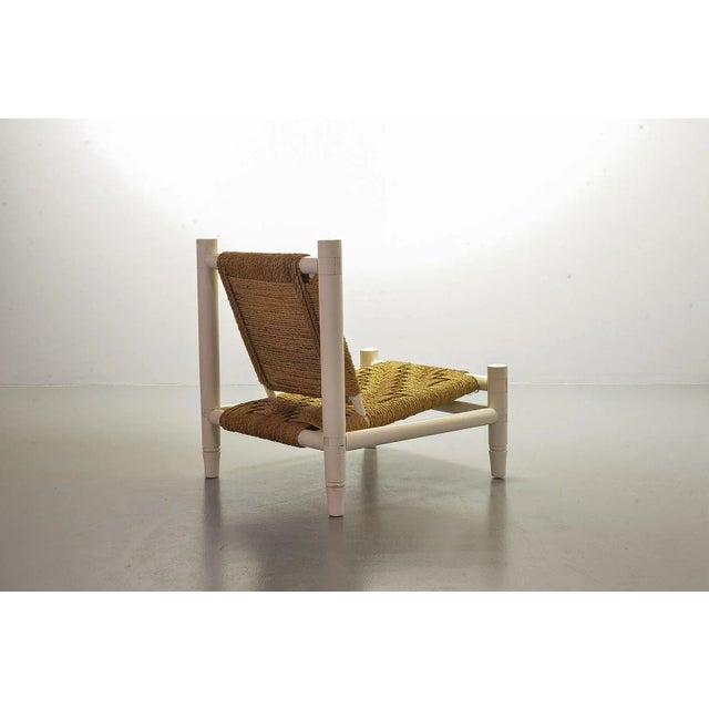 Wood White Oak Low Seat Lounge Chair in Sisal Rope with Footstool in the Style of Charlotte Perriand, 1960s For Sale - Image 7 of 16
