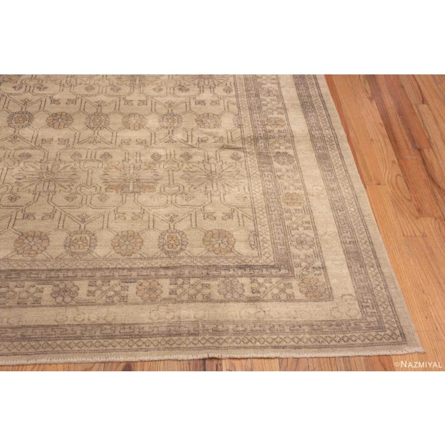 Textile Neutral Cream Color Tribal Geometric Modern Turkish Oushak Design Rug For Sale - Image 7 of 8