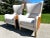 Wood Lillian August Style Wingback Fireside Chair – Mistral Oatmeal Fabric, Faux Leather Back, Pair Available For Sale - Image 7 of 11