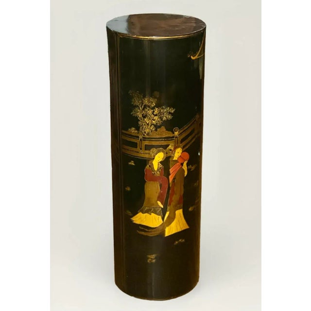 Chinese Vintage Chinese Black Lacquered Wood Pedestal For Sale - Image 3 of 9