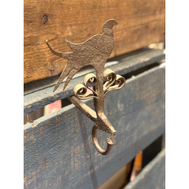 Folk Art Rare Late 17th / Early 18th Century Forged Iron Oil Lamp Hook With Bird Motif For Sale - Image 3 of 8