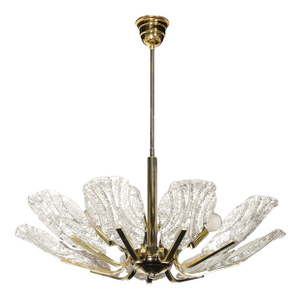 Mid-Century Hand-Blown Murano Mottled Fluted Glass Chandelier by Barovier & Toso