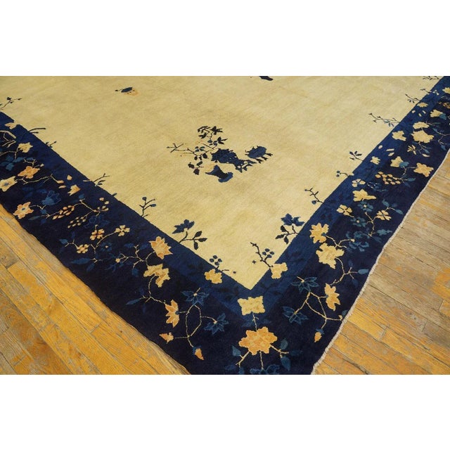 Textile 1920s Rectangle Hand Knotted Wool Antique Open Field Medallion Blue Large Rug For Sale - Image 7 of 14