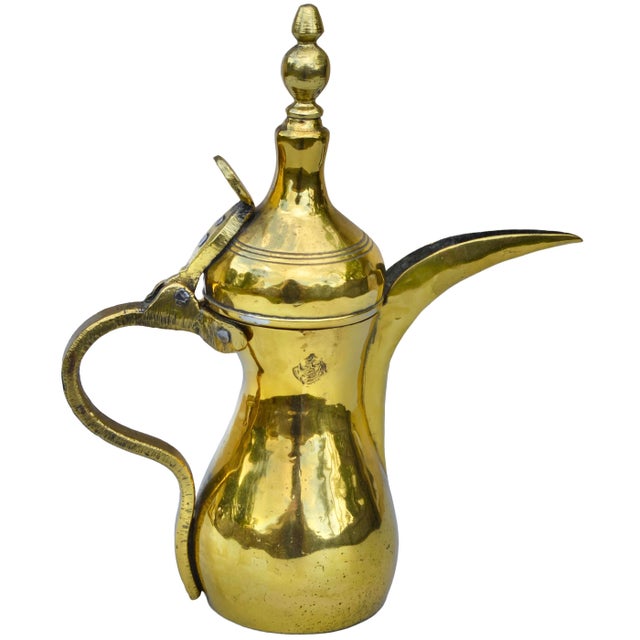 Mid 20th Century Handmade & Detailed Moorish Brass Coffee Pot Accent For Sale - Image 4 of 10